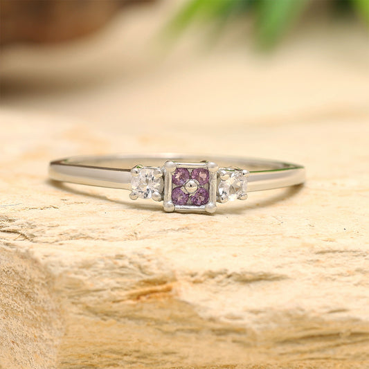 Inel din Argint 925 ( 1.57 grame ) cu Ametist Brazilian și Topaz Alb 0.17 Carate