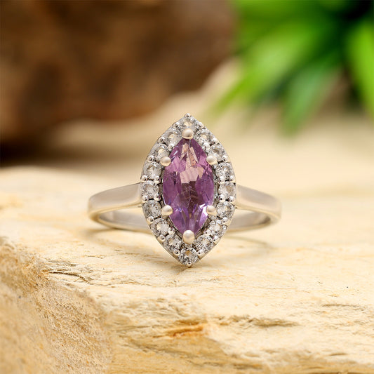 Inel din Argint 925 ( 2.7 grame ) cu Ametist Brazilian și Topaz Alb 1.25 Carate