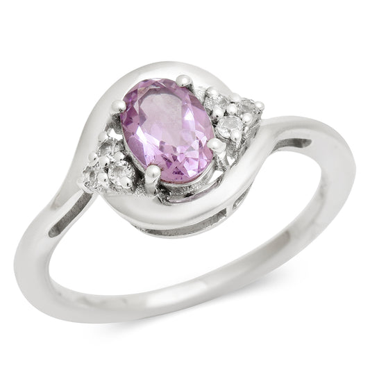 Inel din Argint 925 ( 2.24 grame ) cu Ametist Brazilian și Topaz Alb 0.8 Carate