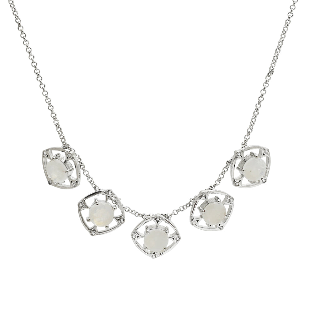 Colier din Argint 925 ( 11.74 grame ) cu Piatra Lunii Curcubeu și Topaz Alb 9.63 Carate