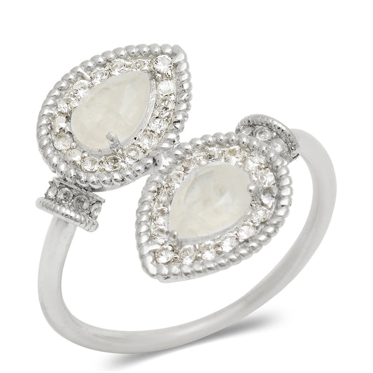 Inel din Argint 925 ( 2.85 grame ) cu Piatra Lunii Curcubeu și Topaz Alb 1 Carate
