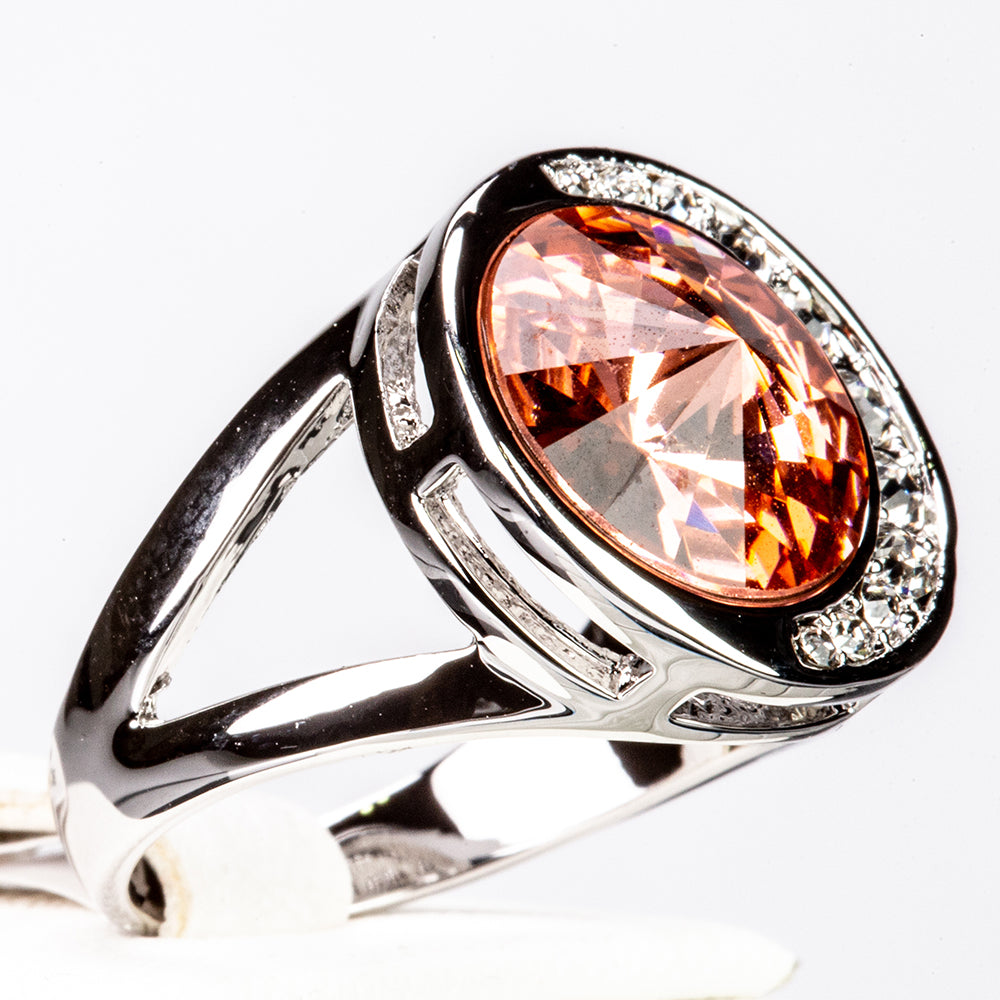 Inel din Aliaj Placat cu Aur Alb cu Cristal Roșu Emporia®