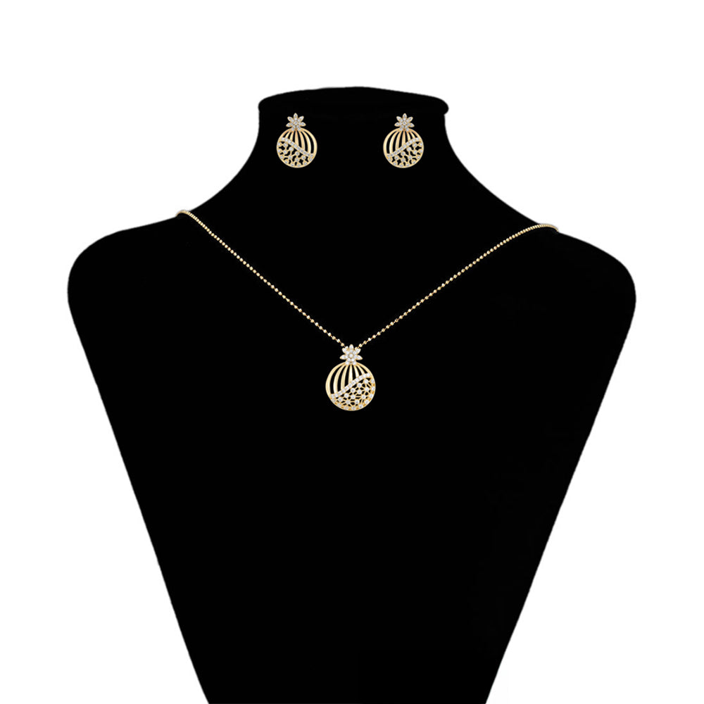 Set din Aliaj Placat cu Aur cu Cristal Alb Emporia® ( Cercei+Pandantiv )