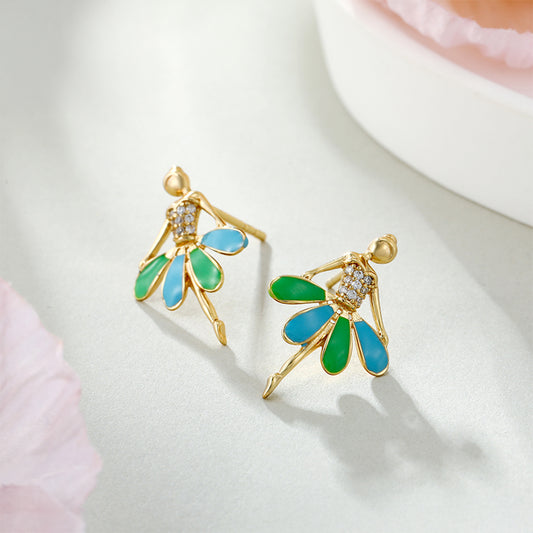 Cercei din Aliaj Placat cu Aur cu Email și Cristal Alb Emporia®