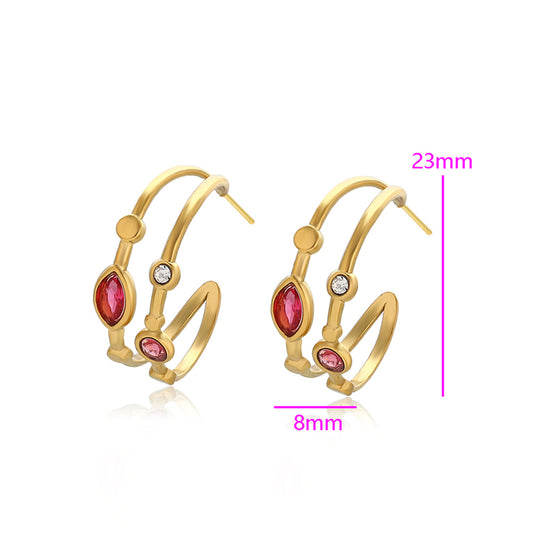 Cercei din Aliaj Placat cu Aur cu Cristal Roșu Emporia® și Cristal Alb Emporia®