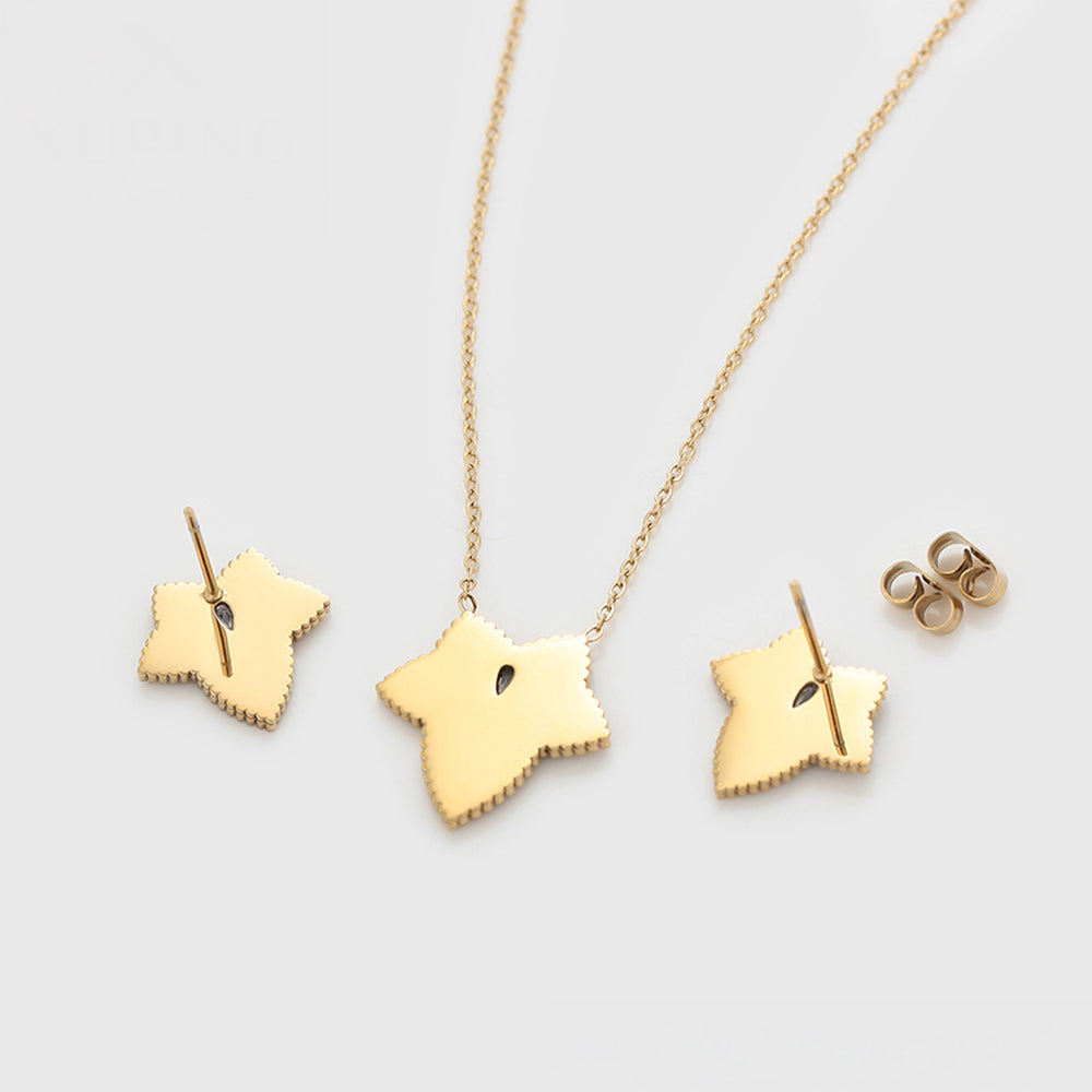 Set din Aliaj Placat cu Aur cu Cristal Verde Emporia® și Cristal Alb Emporia® ( Colier+Cercei )