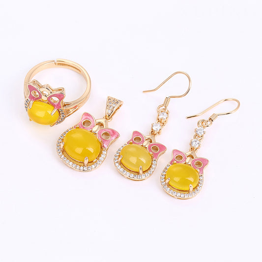 Set din Aliaj Placat cu Aur cu Cristal Galben Emporia® și Cristal Alb Emporia® ( Cercei+Inel+Pandantiv )