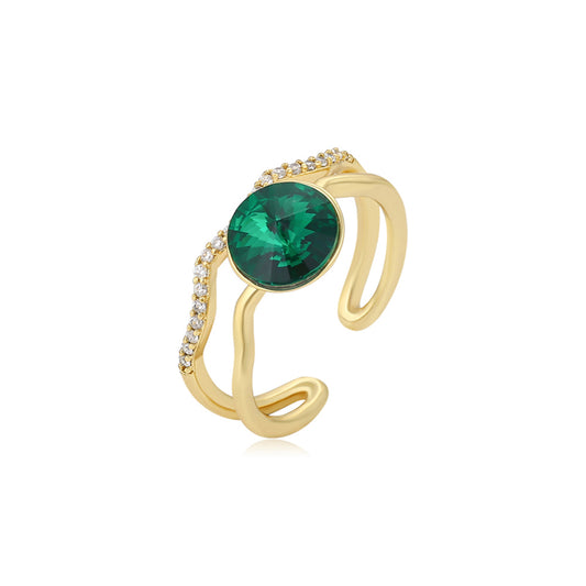 Inel din Aliaj Placat cu Aur cu Cristal Verde Emporia® și Cristal Alb Emporia®