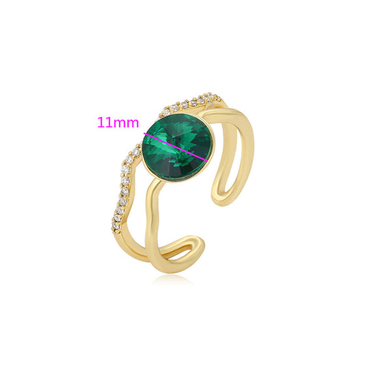 Inel din Aliaj Placat cu Aur cu Cristal Verde Emporia® și Cristal Alb Emporia®
