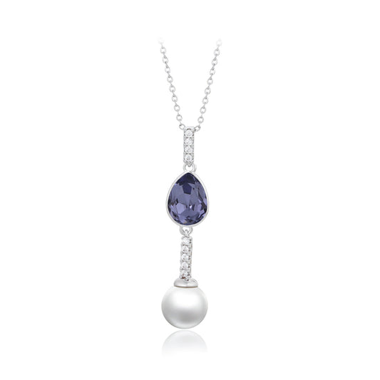 Colier din Aliaj Placat cu Aur cu Cristal Violet Emporia® și Perlă de cristal