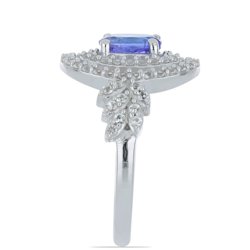 Inel din Argint 925 ( 3.38 grame ) cu Tanzanit și Topaz Alb 1.47 Carate