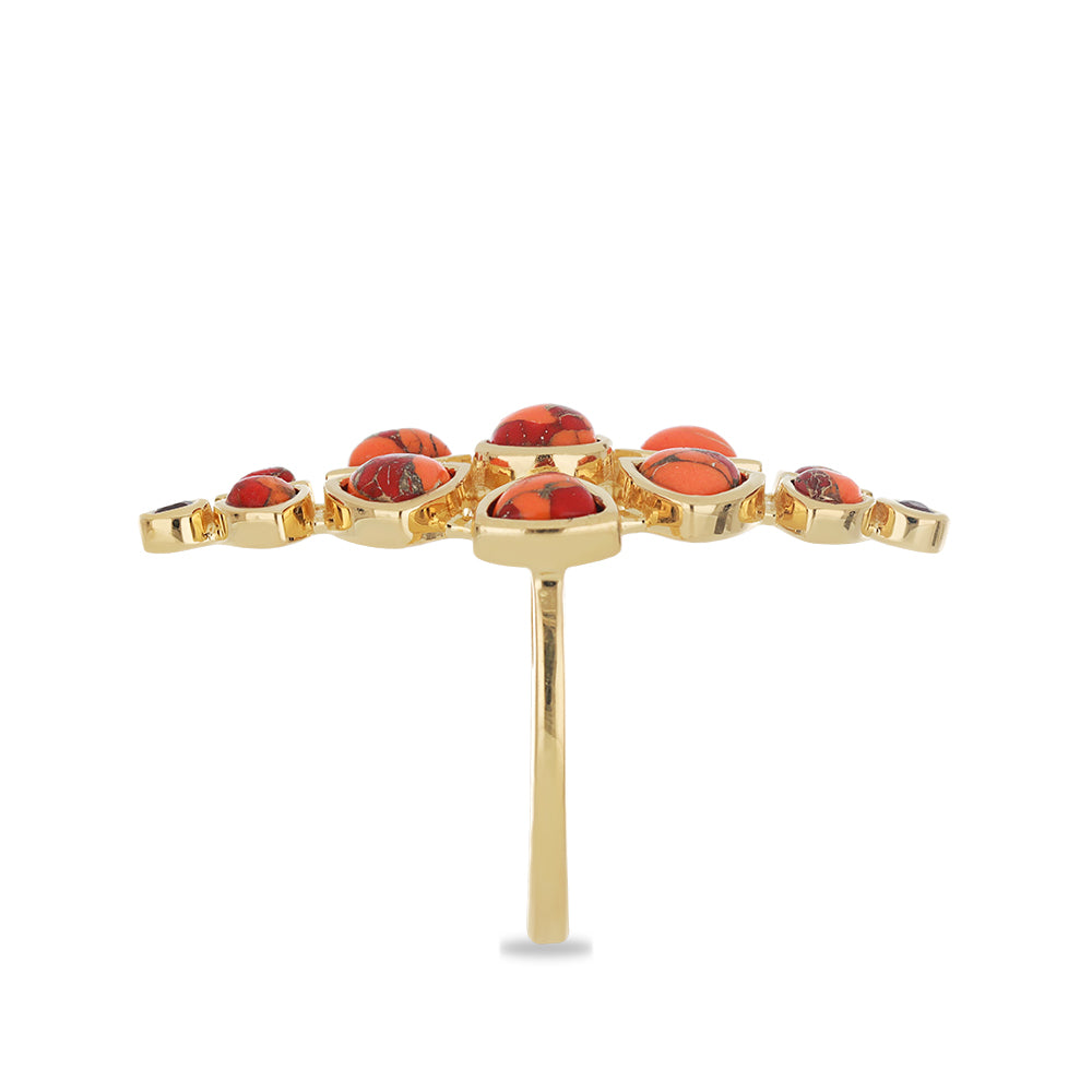 Inel din Argint 925 Placat cu Aur ( 5.98 grame ) cu Turcoaz Mohave și Granat Barton 3.05 Carate