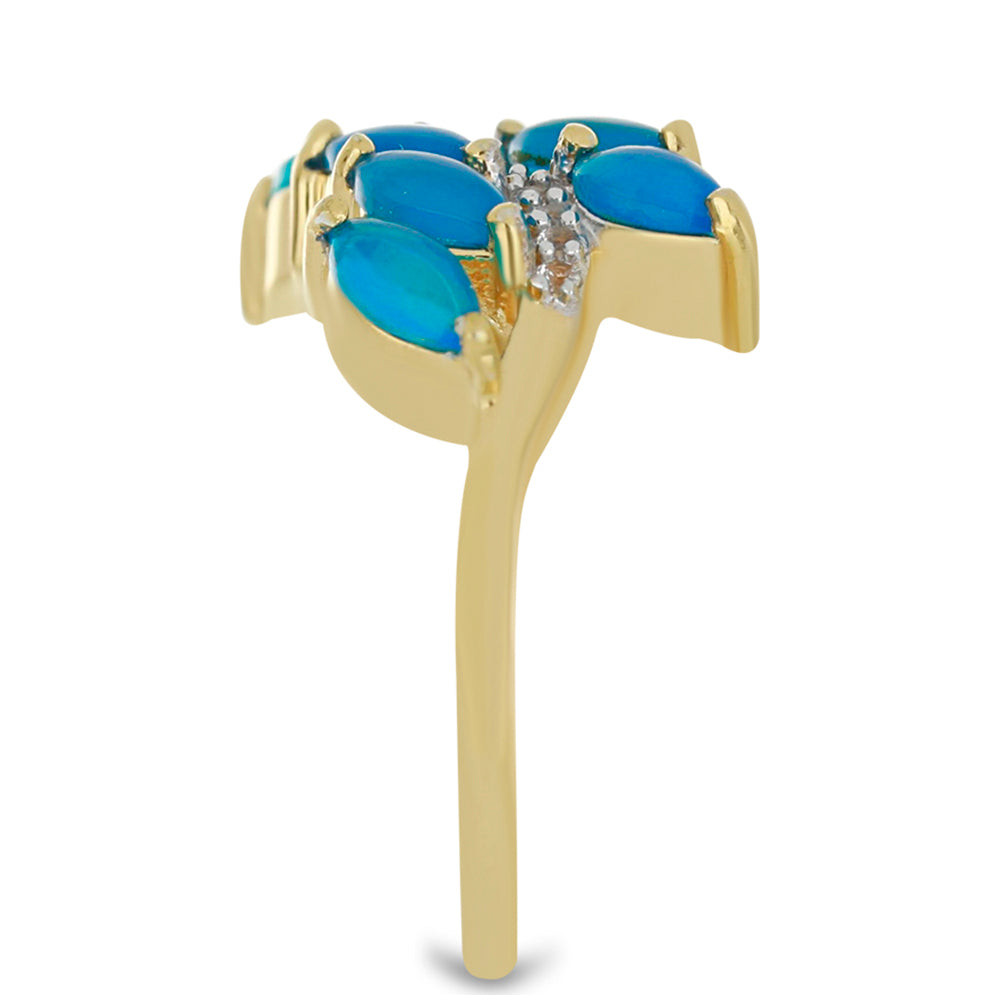 Inel din Argint 925 Placat cu Aur ( 3.65 grame ) cu Opal Albastru Etiopian Paraiba și Topaz Alb 1.33 Carate