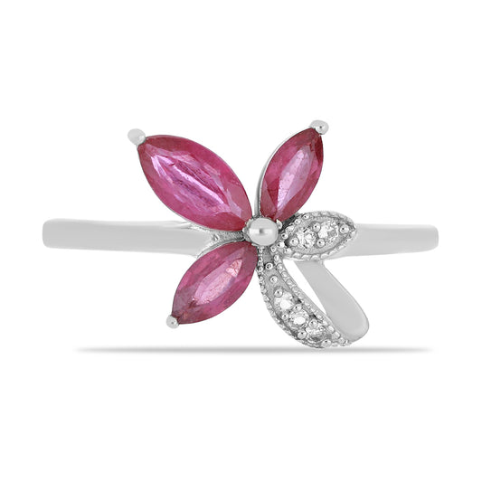 Inel din Argint 925 ( 1.6 grame ) cu Rubin Malagasy și Topaz Alb 1.78 Carate