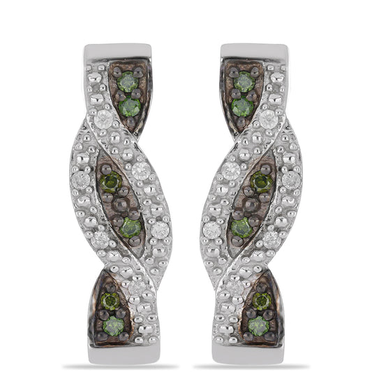 Cercei din Argint 925 ( 4.05 grame ) cu Diamant Verde și Diamant Alb 0.27 Carate