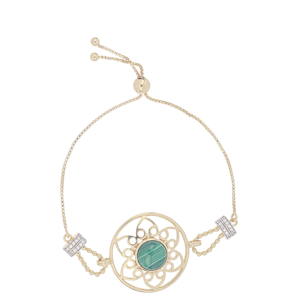 Brățară din Argint 925 Placat cu Aur ( 7.86 grame ) cu Malachit și Topaz Alb 5.92 Carate