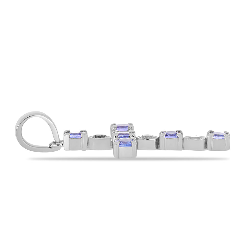 Cruce Pandantiv din Argint 925 ( 1.6 grame ) cu Tanzanit AA și Topaz Alb 0.93 Carate