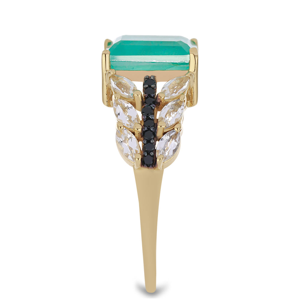 Inel din Argint 925 Placat cu Aur ( 2.6 grame ) cu Cuarț Paraiba și Spinel Negru Gorno Badakhshan 3.59 Carate