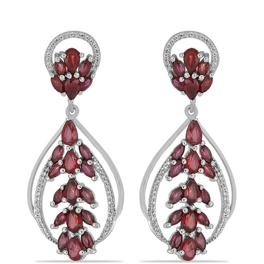Cercei din Argint 925 ( 8.43 grame ) cu Rubin Malagasy și Topaz Alb 7.83 Carate