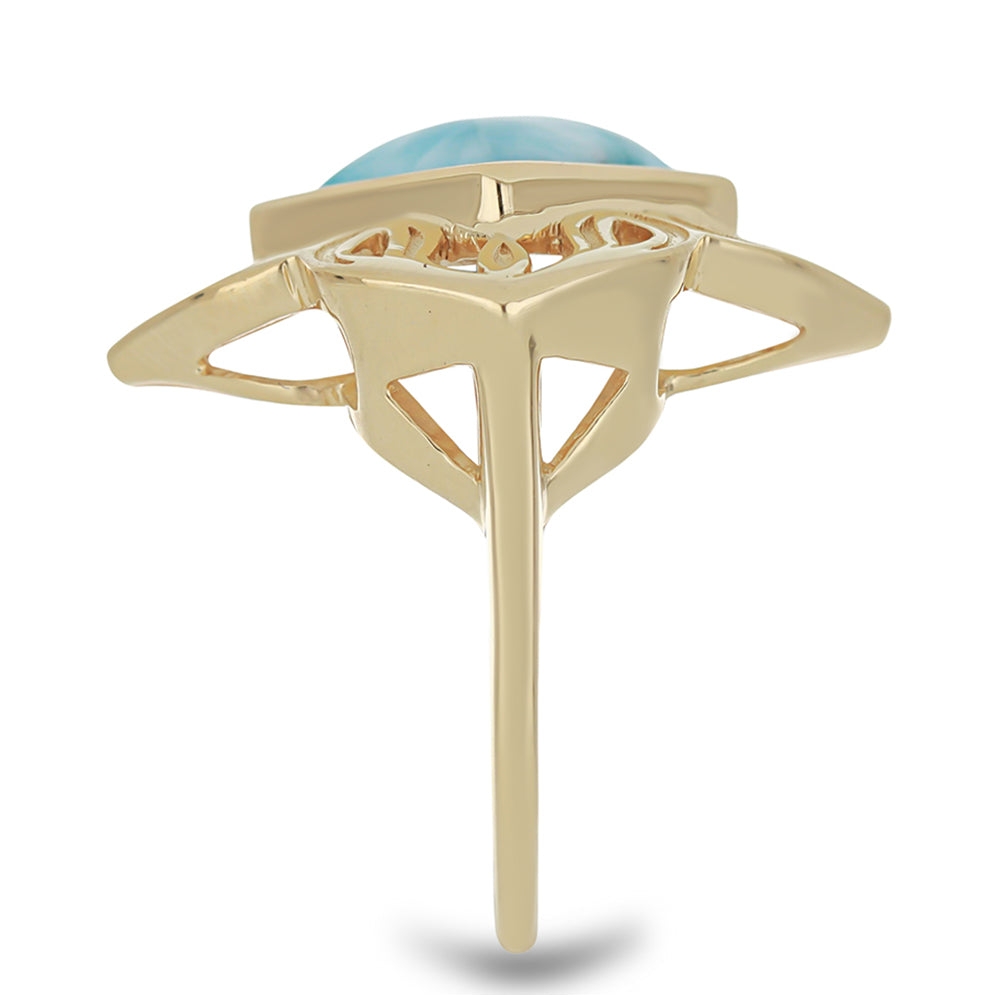 Inel din Argint 925 Placat cu Aur ( 6.67 grame ) cu Larimar(Piatra delfinului) 5.45 Carate