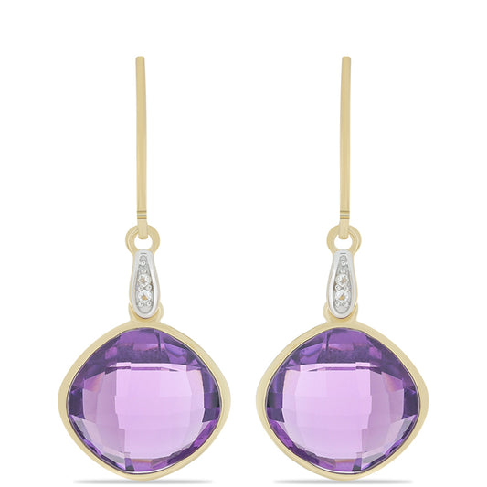 Cercei din Argint 925 Placat cu Aur ( 1.95 grame ) cu Ametist Marocan și Topaz Alb 11.41 Carate