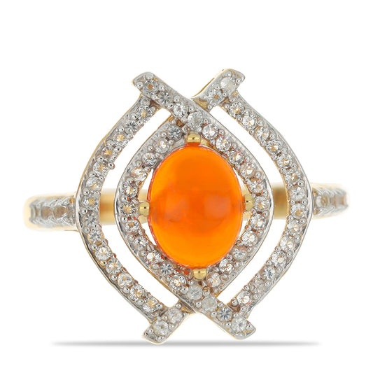 Inel din Argint 925 Placat cu Aur ( 3.77 grame ) cu Opal de Foc Lega Dembi și Topaz Alb 1.25 Carate