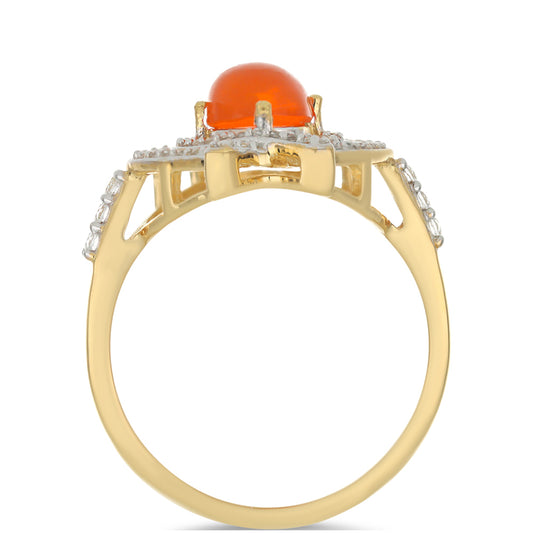 Inel din Argint 925 Placat cu Aur ( 3.77 grame ) cu Opal de Foc Lega Dembi și Topaz Alb 1.25 Carate