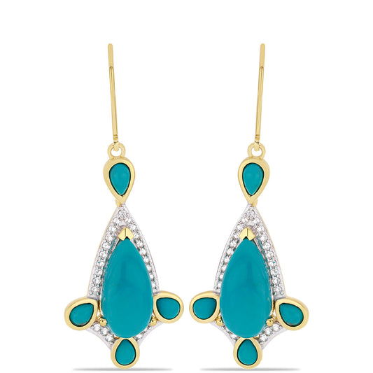 Cercei din Argint 925 Placat cu Aur ( 5.53 grame ) cu Turcoaz ”Frumoasa Adormită” și Topaz Alb 9.06 Carate