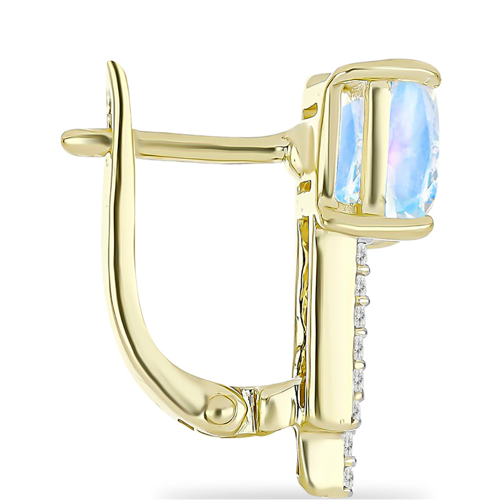 Cercei din Argint 925 Placat cu Aur ( 3.41 grame ) cu Piatra Lunii Curcubeu și Topaz Alb 2.44 Carate