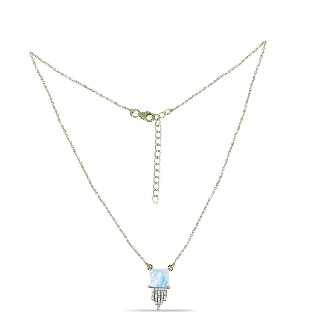 Colier din Argint 925 Placat cu Aur ( 3.08 grame ) cu Piatra Lunii Curcubeu și Topaz Alb 2.73 Carate