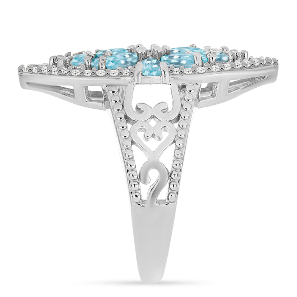 Inel din Argint 925 ( 4.68 grame ) cu Apatit Albastru ca Cerul și Topaz Alb 2.26 Carate