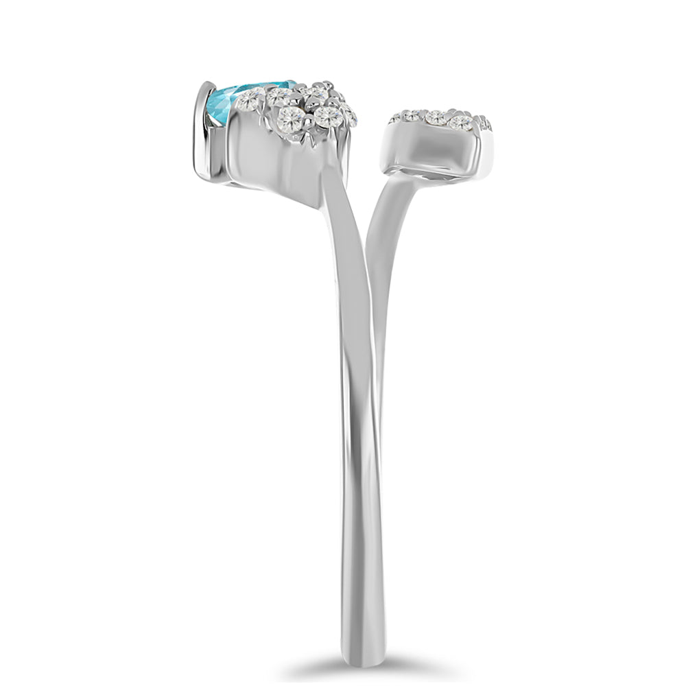 Inel din Argint 925 ( 2.33 grame ) cu Apatit Albastru ca Cerul și Topaz Alb 0.54 Carate