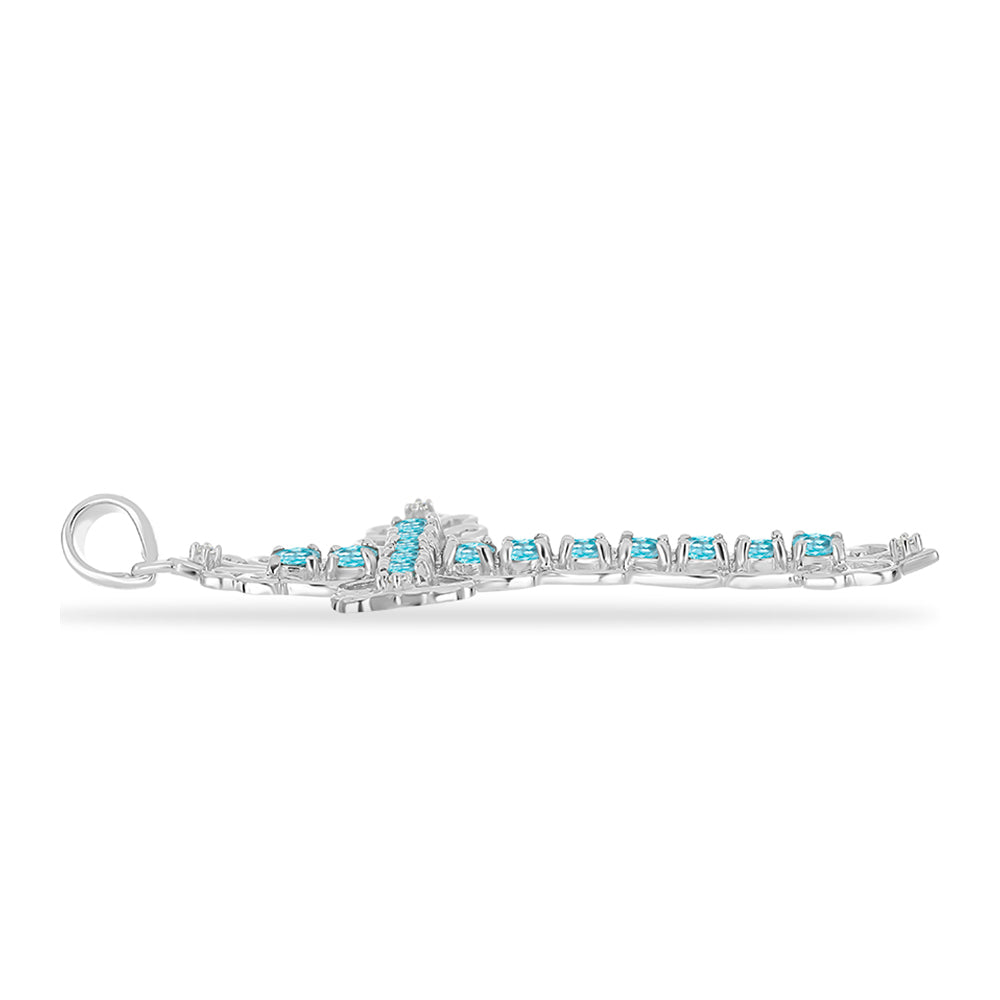 Cruce Pandantiv din Argint 925 ( 3.8 grame ) cu Apatit Albastru ca Cerul și Topaz Alb 1.59 Carate