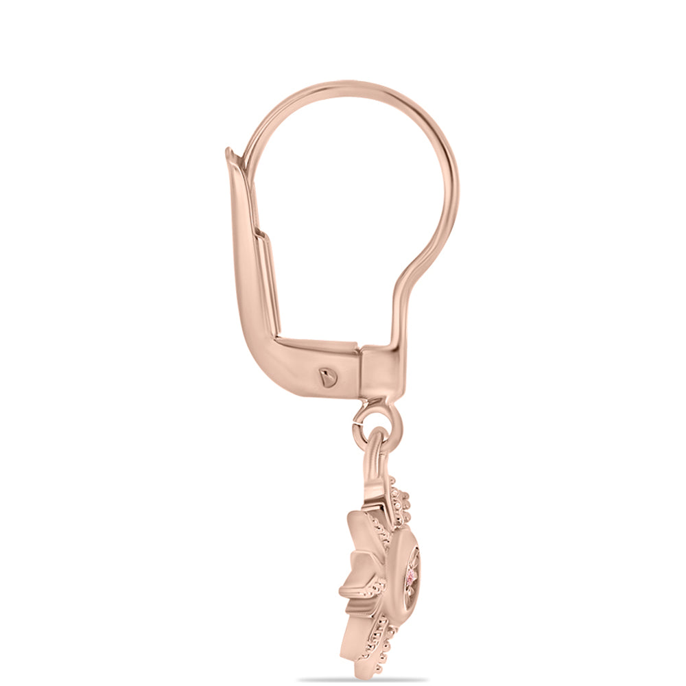 Cercei din Argint 925 Placat cu Aur Roz ( 2.15 grame ) cu Diamant Dansantor Roz 0.01 Carate