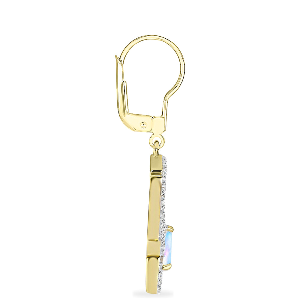 Cercei din Argint 925 Placat cu Aur ( 4.88 grame ) cu Piatra Lunii Curcubeu și Topaz Alb 2.65 Carate