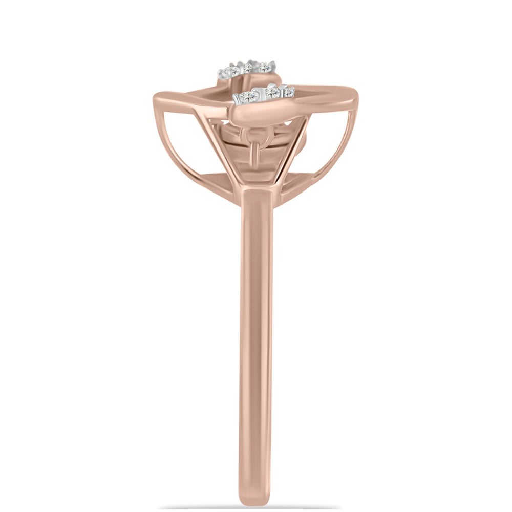 Inel din Argint 925 Placat cu Aur Roz ( 2.24 grame ) cu Diamant Dansantor Roz și Topaz Alb 0.06 Carate