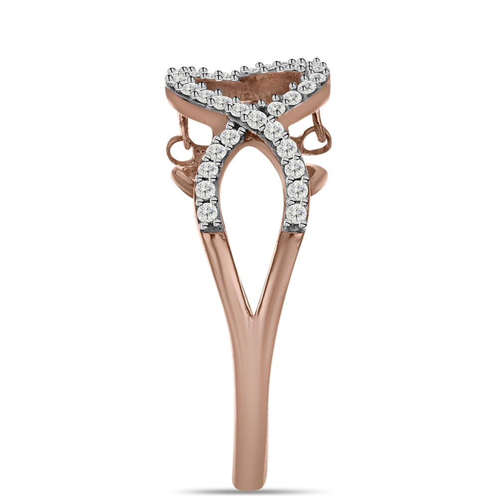 Inel din Argint 925 Placat cu Aur Roz ( 3.78 grame ) cu Diamant Dansantor Roz și Topaz Alb 0.4 Carate