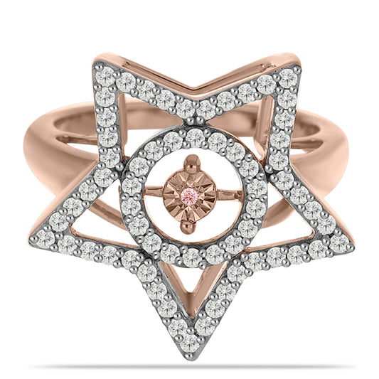 Inel din Argint 925 Placat cu Aur Roz ( 4.65 grame ) cu Diamant Dansantor Roz și Topaz Alb 0.57 Carate
