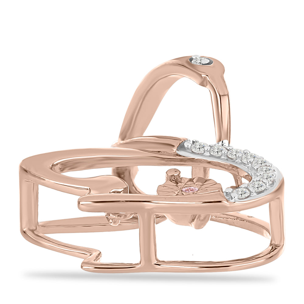 Pandantiv din Argint 925 Placat cu Aur Roz ( 2.05 grame ) cu Diamant Dansantor Roz și Topaz Alb 0.1 Carate