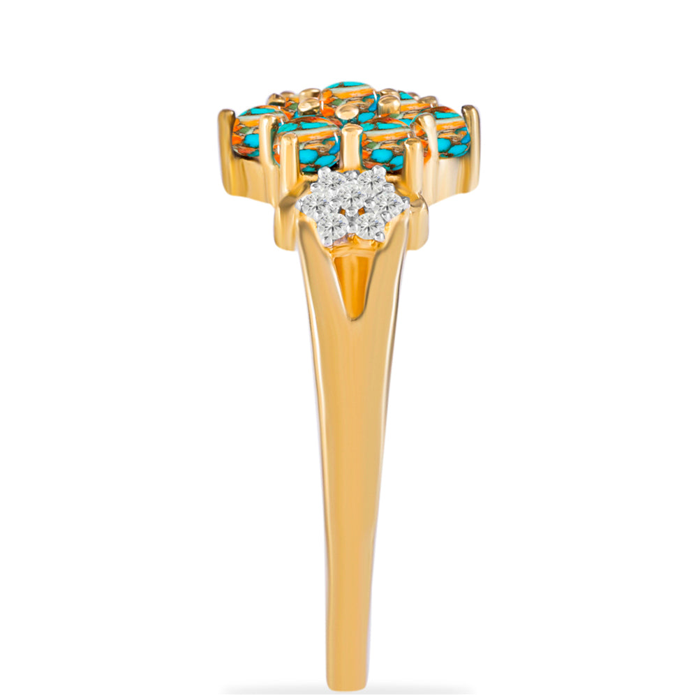 Inel din Argint 925 Placat cu Aur ( 3.35 grame ) cu Turcoaz Oyster și Topaz Alb 1.23 Carate