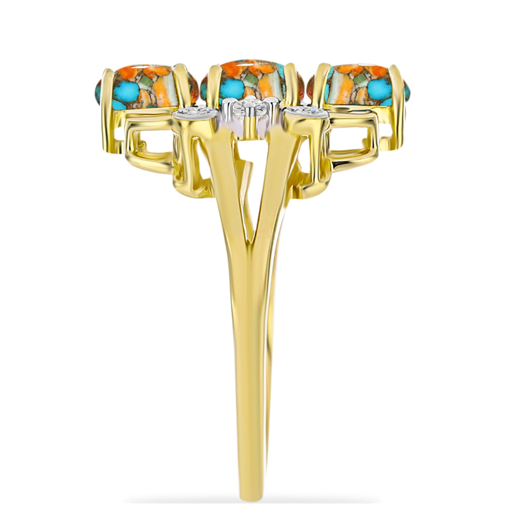 Inel din Argint 925 Placat cu Aur ( 3.86 grame ) cu Turcoaz Oyster și Topaz Alb 1.8 Carate