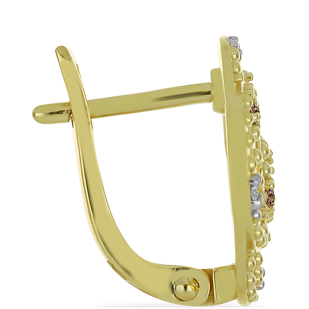 Cercei din Argint 925 Placat cu Aur ( 3.21 grame ) cu Diamant de culoarea Șampaniei și Diamant Alb 0.11 Carate