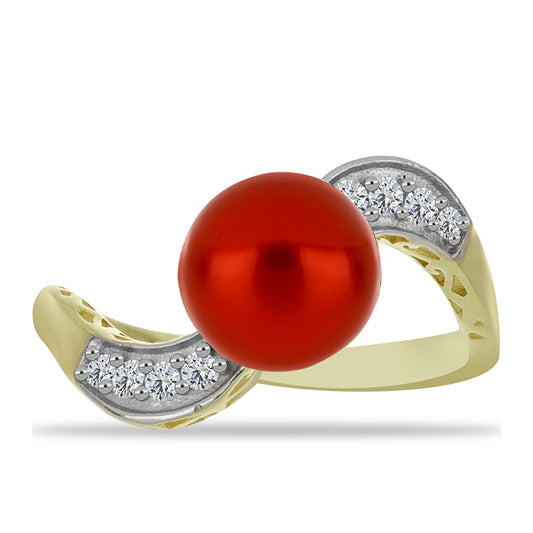 Inel din Argint 925 Placat cu Aur ( 2.57 grame ) cu Perlă de apă dulce roșie și Topaz Alb 2.64 Carate