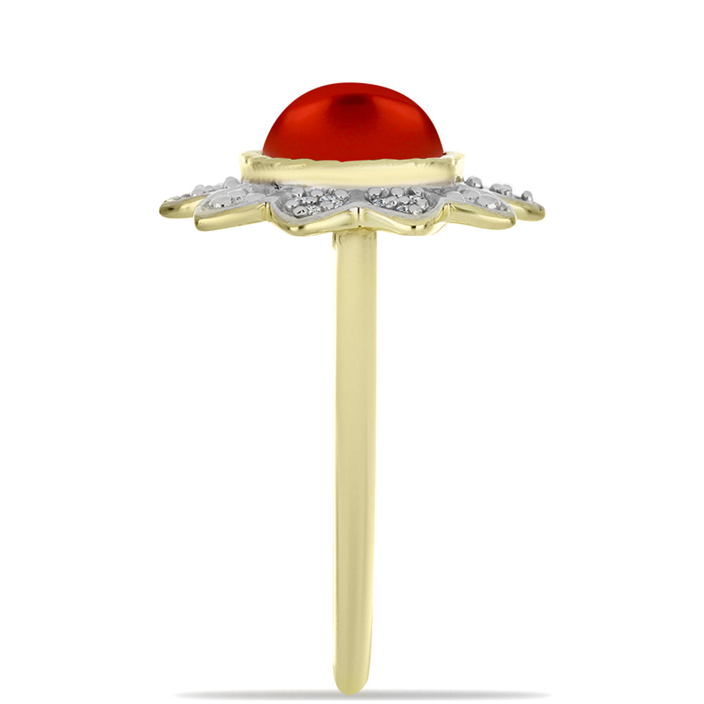 Inel din Argint 925 Placat cu Aur ( 3.12 grame ) cu Perlă de apă dulce roșie și Topaz Alb 2.68 Carate