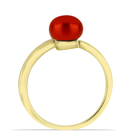 Inel din Argint 925 Placat cu Aur ( 2.55 grame ) cu Perlă de apă dulce roșie și Topaz Alb 2.61 Carate