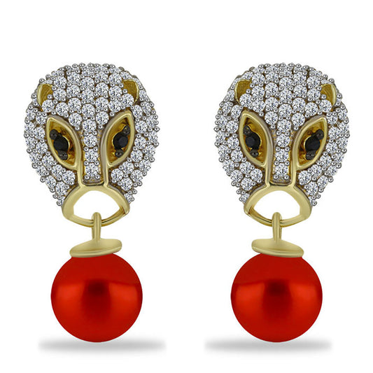 Cercei din Argint 925 Placat cu Aur ( 4.18 grame ) cu Perlă de apă dulce roșie și Spinel Negru Gorno Badakhshan 7.51 Carate