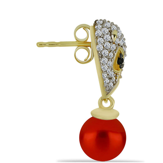 Cercei din Argint 925 Placat cu Aur ( 4.18 grame ) cu Perlă de apă dulce roșie și Spinel Negru Gorno Badakhshan 7.51 Carate