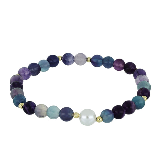 Brățară din Argint 925 Placat cu Aur ( 0.45 grame ) cu Fluorit și Perlă Albă de Cultură 67.38 Carate