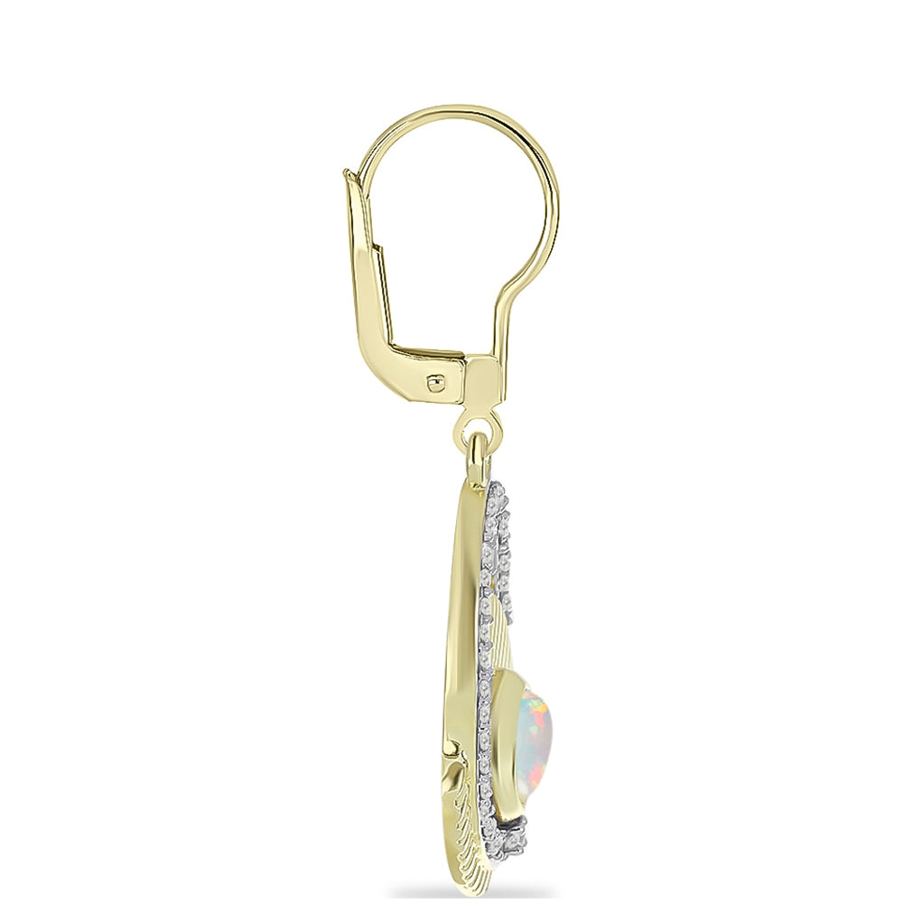 Cercei din Argint 925 Placat cu Aur ( 4.98 grame ) cu Opal Welo și Topaz Alb 1.05 Carate