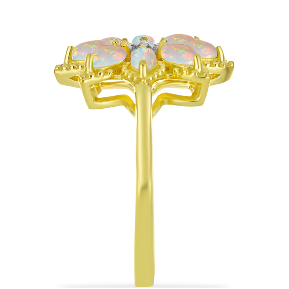 Inel din Argint 925 Placat cu Aur ( 3.9 grame ) cu Opal Welo și Topaz Alb 0.89 Carate